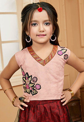 Embroidered Net Lehenga in Maroon and Black