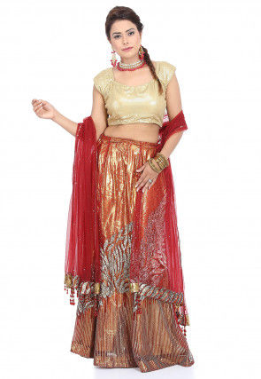 Embroidered Net Lehenga in Maroon