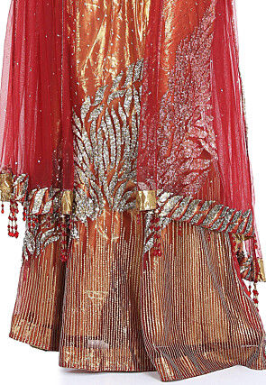 Embroidered Net Lehenga in Maroon