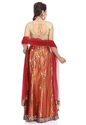 Embroidered Net Lehenga in Maroon