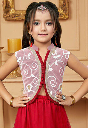 Embroidered Net Lehenga in Maroon