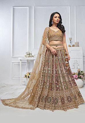 Embroidered Net Lehenga in Multicolor