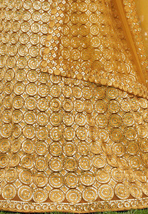 Embroidered Net Lehenga in Mustard