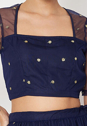 Embroidered Net Lehenga in Navy Blue