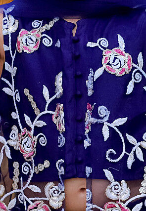 Embroidered Net Lehenga in Navy Blue