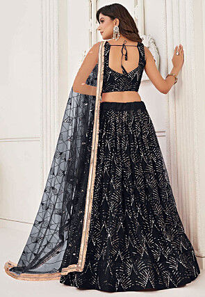Embroidered Net Lehenga in Black