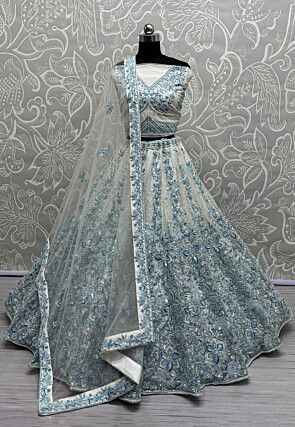 Embroidered Net Lehenga in Off White 