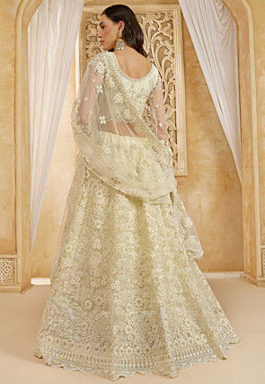 Embroidered Net Lehenga in Off White