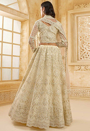 Embroidered Net Lehenga in Off White