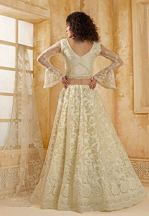 Embroidered Net Lehenga in Off White