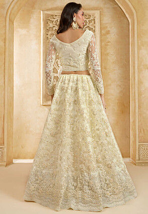 Embroidered Net Lehenga in Off White