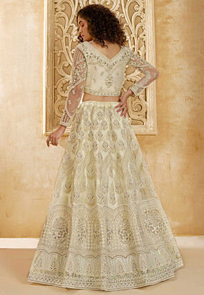 Embroidered Net Lehenga in Off White