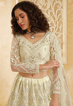 Embroidered Net Lehenga in Off White