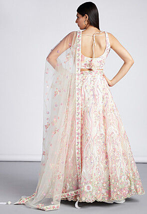 Embroidered Net Lehenga in Off White