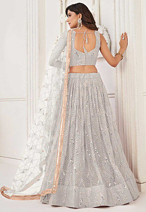 Embroidered Net Lehenga in Off White