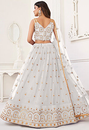 Embroidered Net Lehenga in Off White