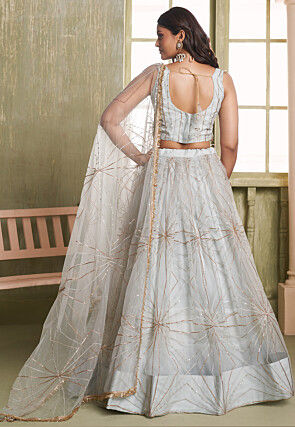 Embroidered Net Lehenga in Off White
