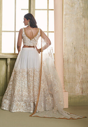 Embroidered Net Lehenga in Off White