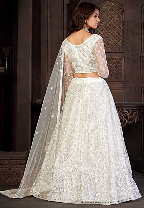 Embroidered Net Lehenga in Off White