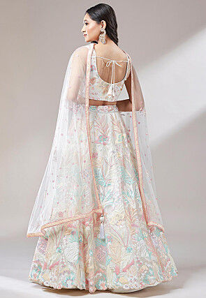 Embroidered Net Lehenga in Off White
