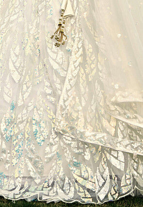 Embroidered Net Lehenga in Off White
