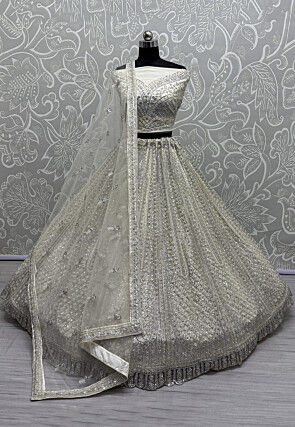 Embroidered Net Lehenga in Off White