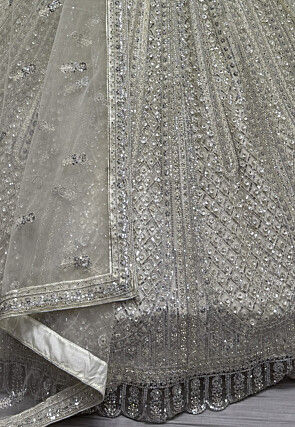 Embroidered Net Lehenga in Off White