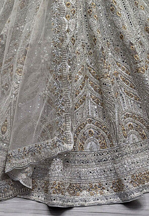 Embroidered Net Lehenga in Off White