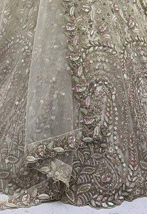 Embroidered Net Lehenga in Off White