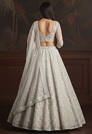 Embroidered Net Lehenga in Off White