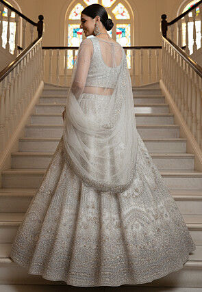 Embroidered Net Lehenga in Off White