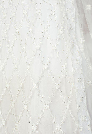 Embroidered Net Lehenga in Off White