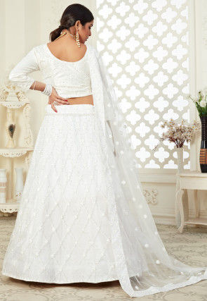 Embroidered Net Lehenga in Off White