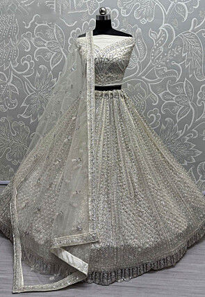 Embroidered Net Lehenga in Off White