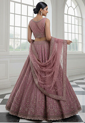 Embroidered Net Lehenga in Old Rose