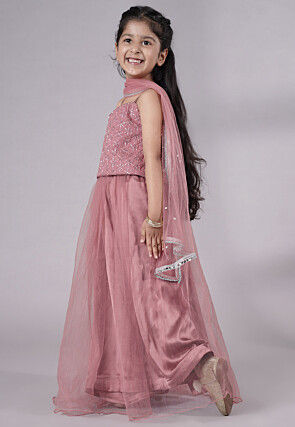 Embroidered Net Lehenga in Old Rose