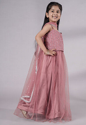 Embroidered Net Lehenga in Old Rose