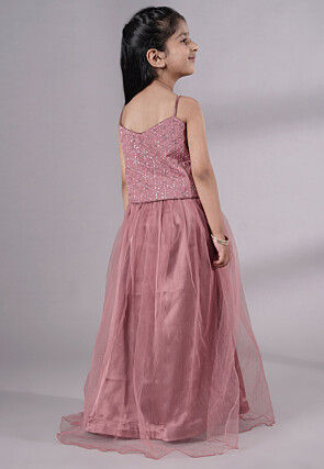 Embroidered Net Lehenga in Old Rose