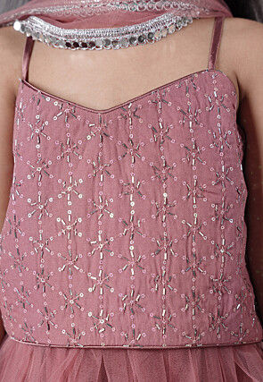 Embroidered Net Lehenga in Old Rose