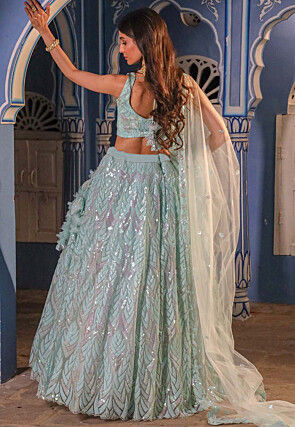 Embroidered Net Lehenga in Pastel Blue