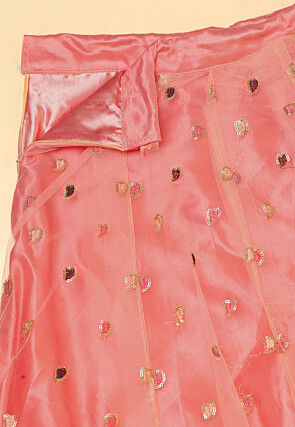 Embroidered Net Lehenga in Peach