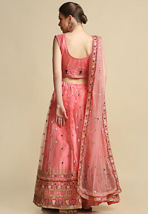 Embroidered Net Lehenga in Peach