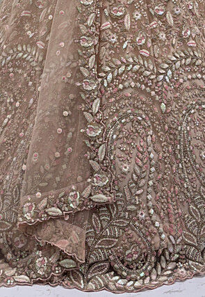 Embroidered Net Lehenga in Peach