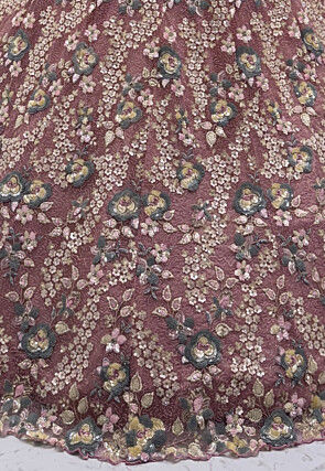 Embroidered Net Lehenga in Peach