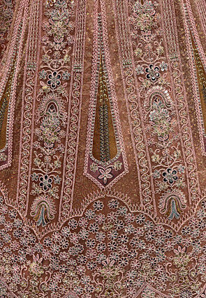 Embroidered Net Lehenga in Peach