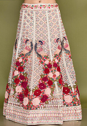 Embroidered Net Lehenga in Peach
