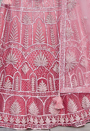 Embroidered Net Lehenga in Pink