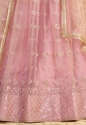 Embroidered Net Lehenga in Pink