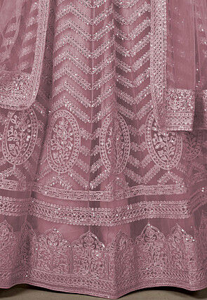 Embroidered Net Lehenga in Pink