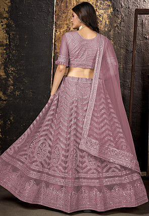 Embroidered Net Lehenga in Pink